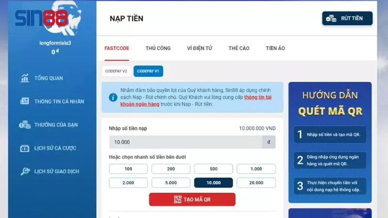 Nạp tiền bằng Fastcode